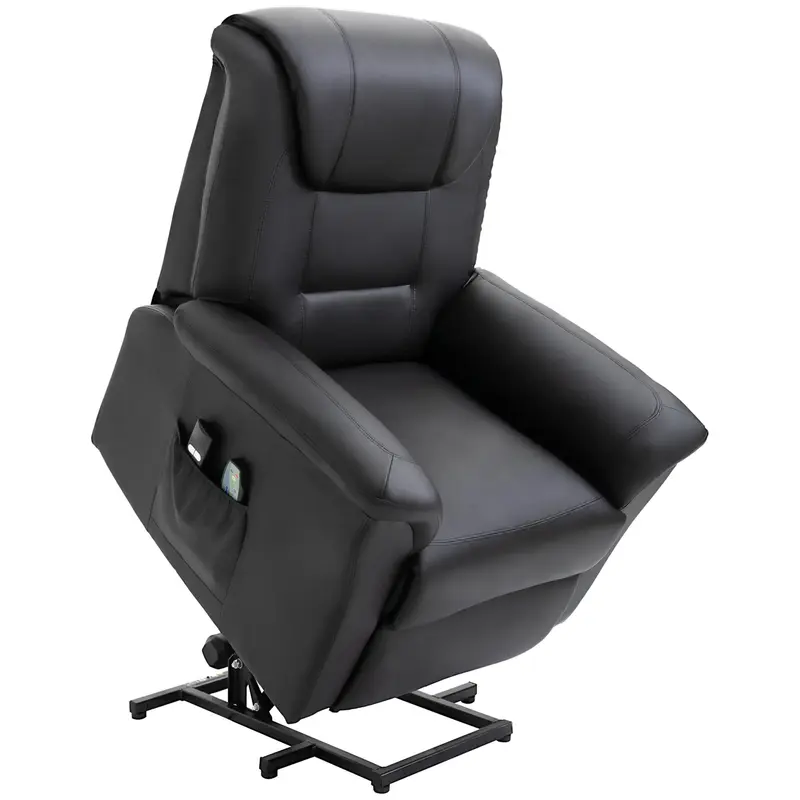 Massagestuhl mit Aufstehhilfe 8 Vibrationspunkte Heizfunktion Fussstütze Schwarz, 93x95x106cm