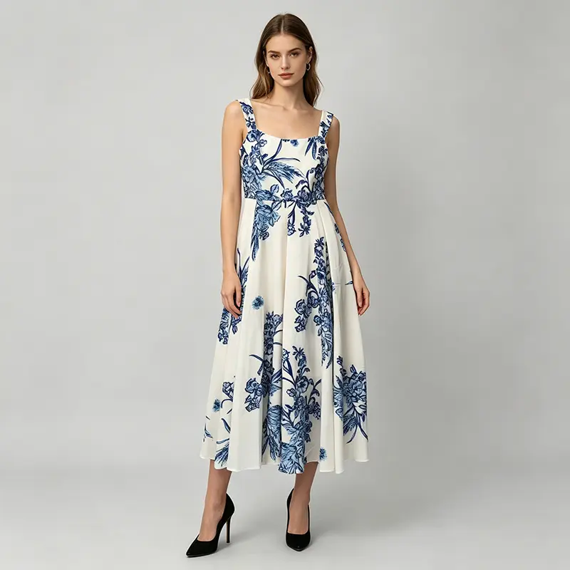 Maxi-Kleid mit Print und hohem Bund