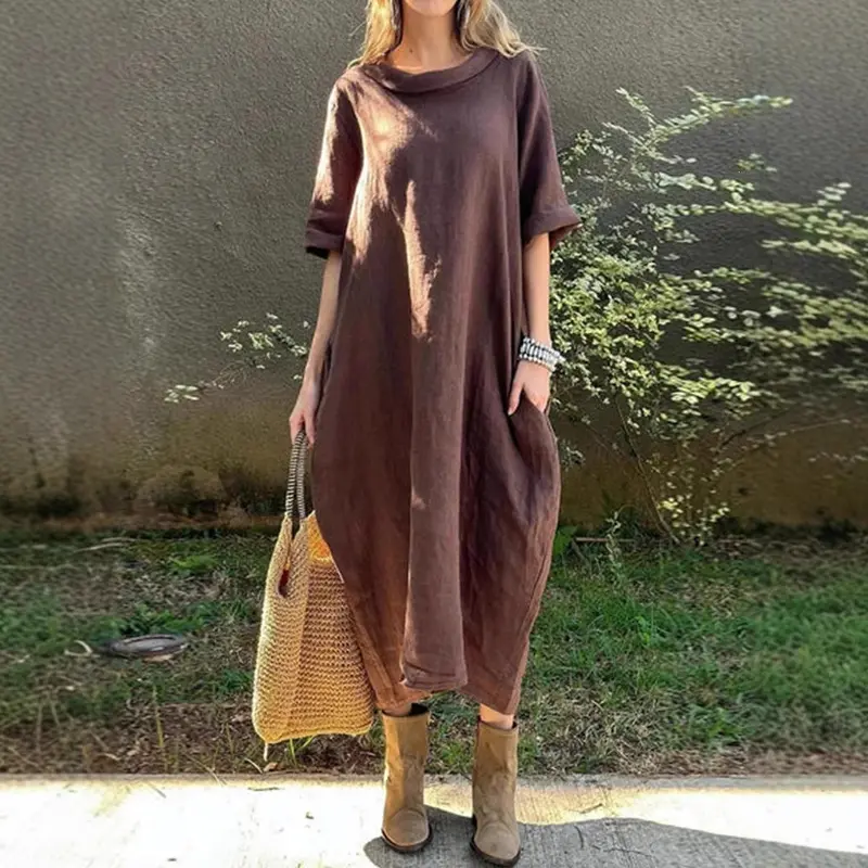 Maxikleid mit Rundhals und 3/4-Ärmeln