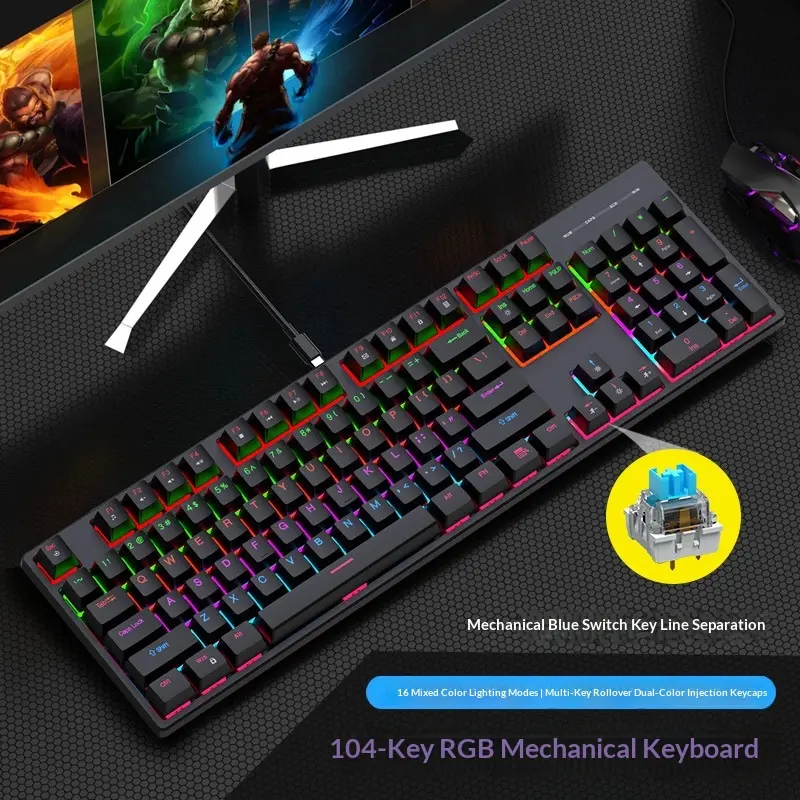 Mechanische Tastatur mit 104 Tasten, USB-C, Blue Switches