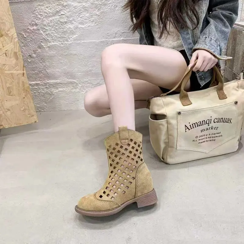 Mesh-Sandalen-Stiefeletten mit Chunky-Heel