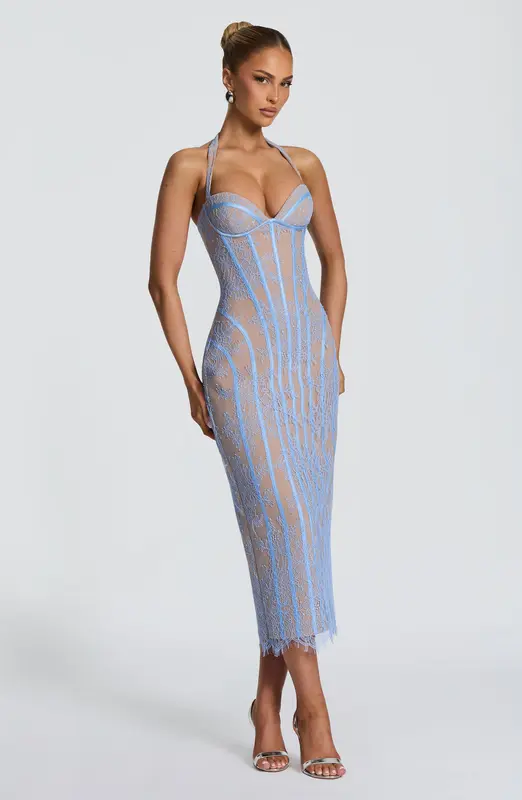Midikleid mit Fischschwanz und Korsett-Taille