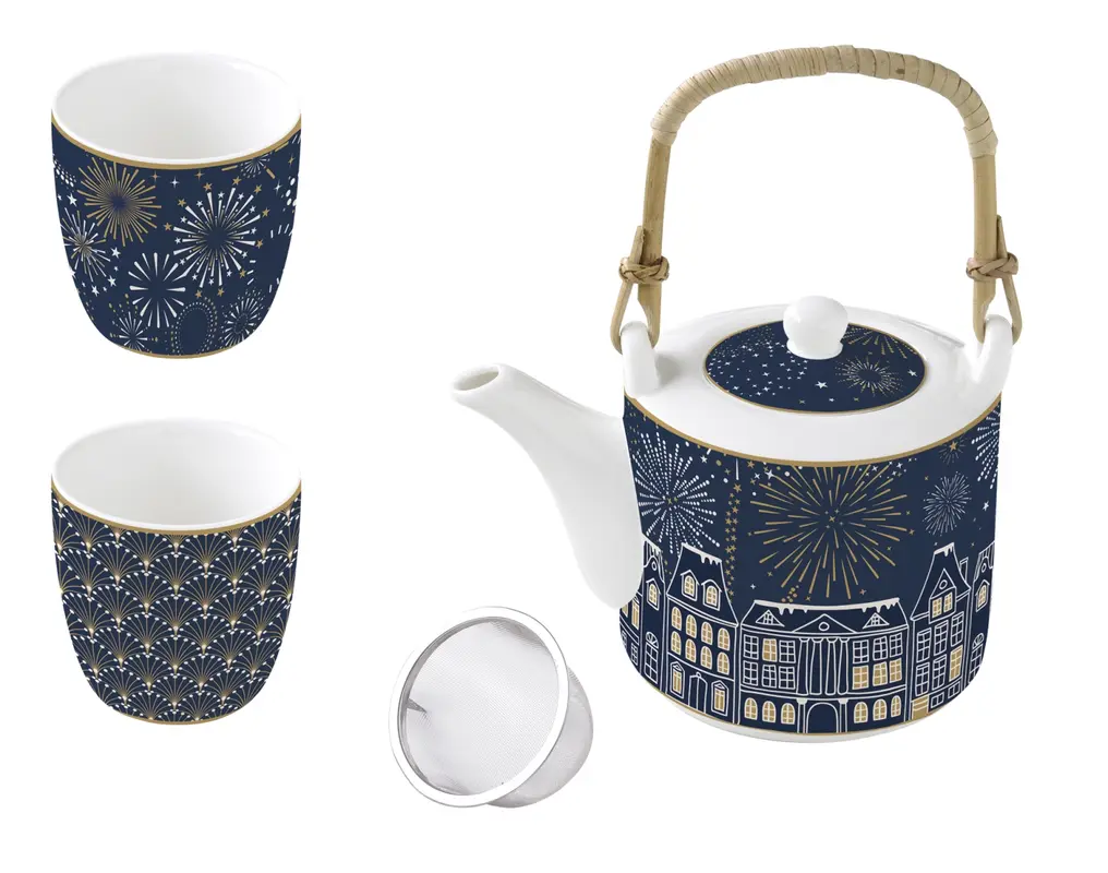 Midnight Teeset Teekanne 600ml mit zwei Tassen Porzellan