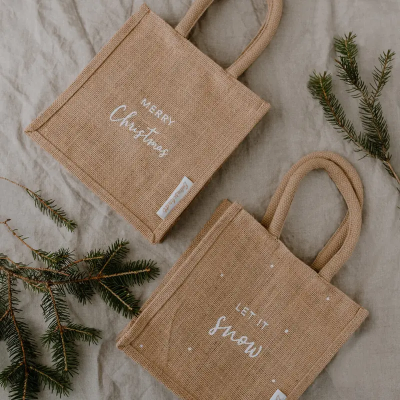 Mini Jute Shopper - Merry Christmas - Let it snow