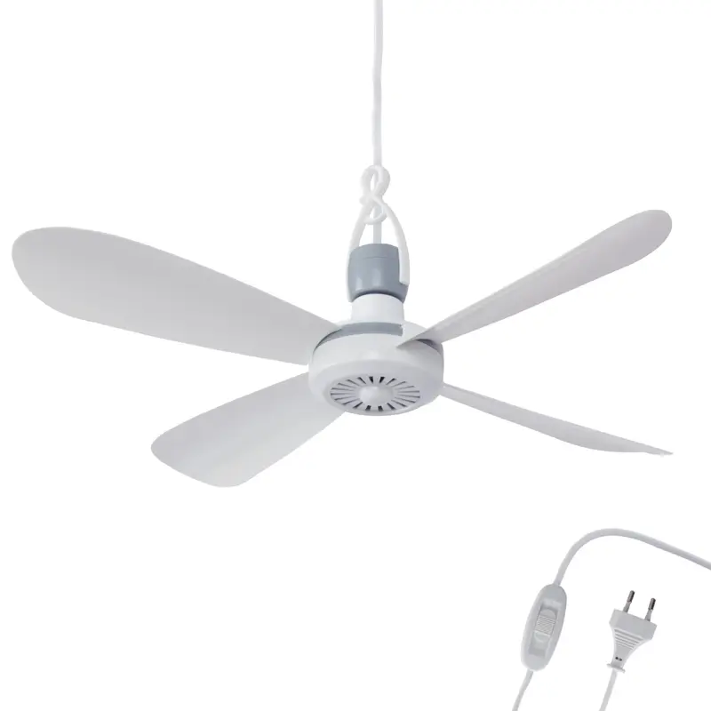 Mobiler Deckenventilator mit Schalter und Aufhänger, Weiss