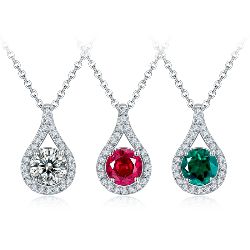 Moissanit-Halskette «Aurora» 1 ct · 925 Silber Tropfen-Halo