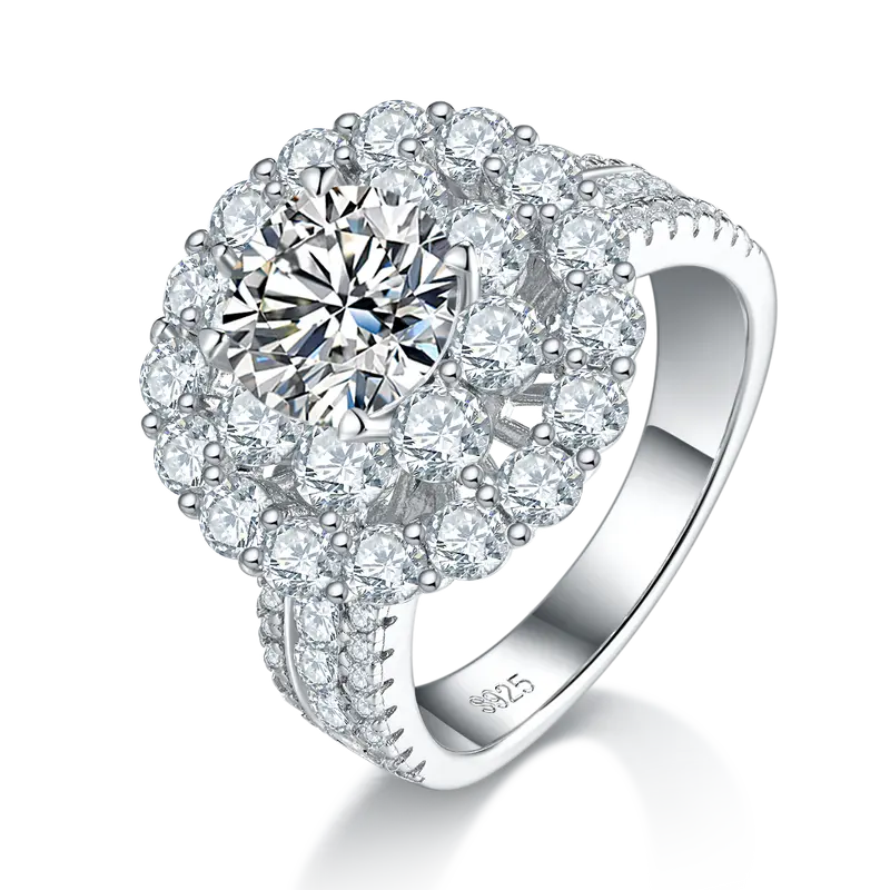 Moissanit-Ring mit doppeltem Halo, Platinbeschichtet