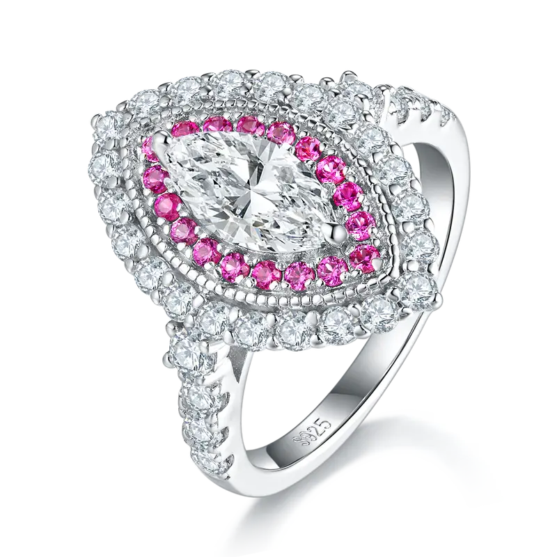 Moissanite Ring mit Doppelhallo