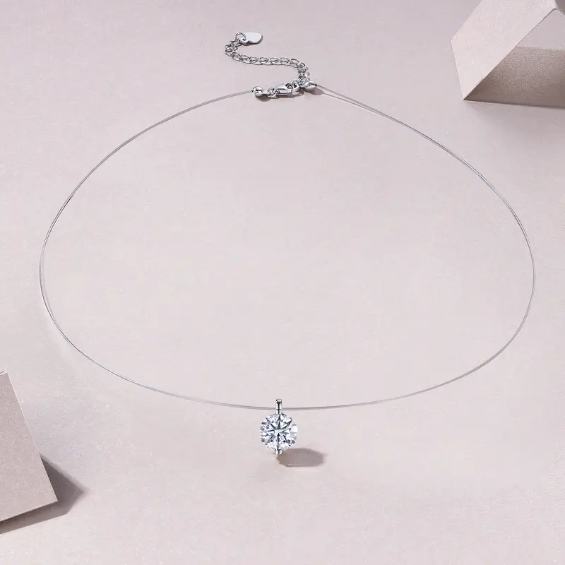 Moissanite Solitaire Halskette, Platinbeschichtet