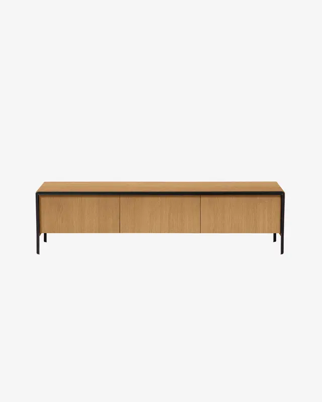 Nadyria TV-Schrank 3 Türen Eichenfurnier und Stahl mit schwarzem Finish 180 x 50 cm