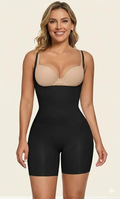 Nahtloser Body Shaper mit offenem Brustbereich – Schwarz