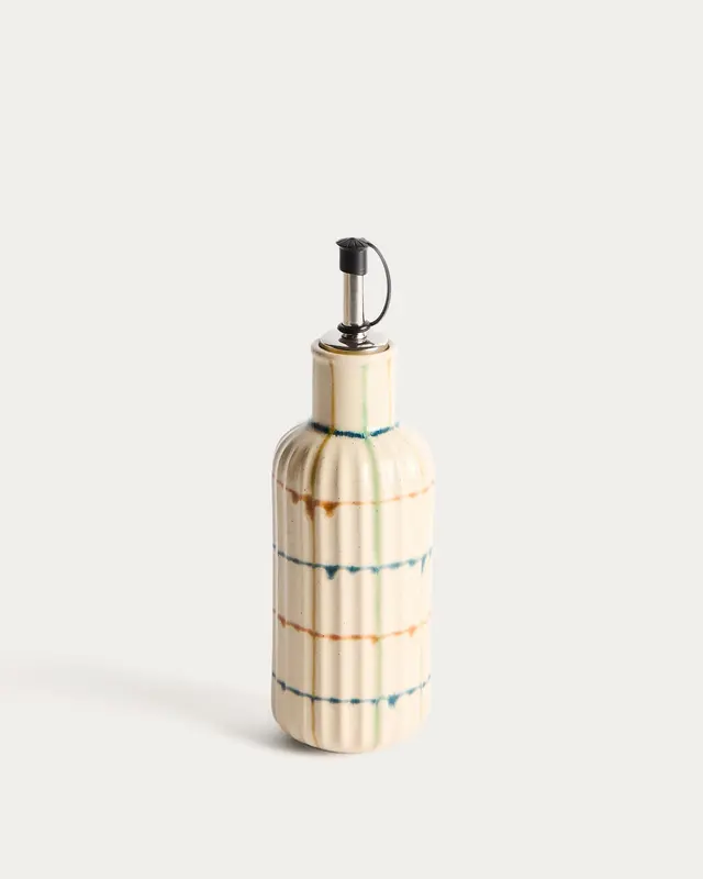 Ölflasche Belor aus Keramik mit bunten Linien