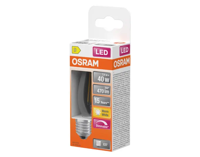 OSRAM LED-Lampe Retrofit Classic B E27 3.4W 470lm dimmable clear Warm White