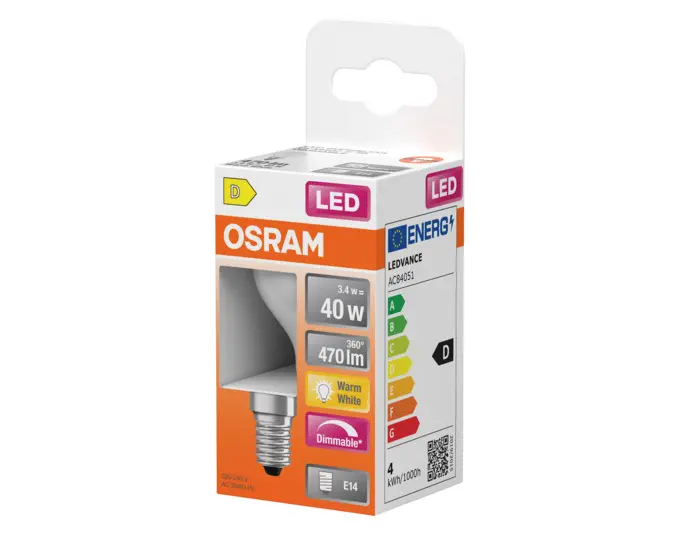 OSRAM LED-Lampe Retrofit Superstar Classic P E14 3.4W 470lm dimmable frosted Warm White