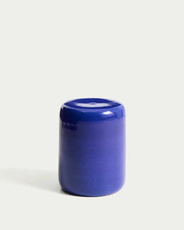 Outdoor-Beistelltisch Mesquida aus Keramik mit blauer Glasur, Ø 35 cm