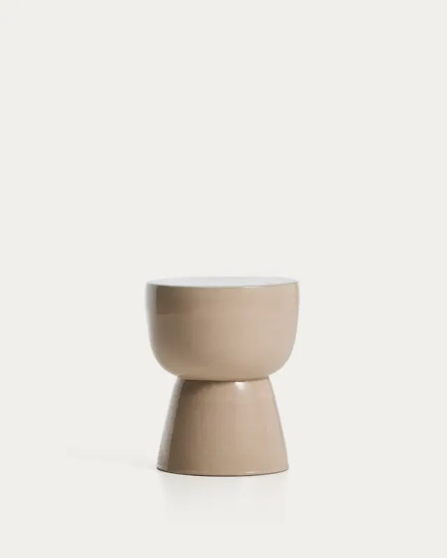 Outdoor-Beistelltisch Mesquida aus Keramik mit ecrufarbener Glasur, Ø 36 cm
