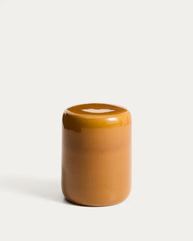 Outdoor-Beistelltisch Mesquida aus Keramik mit senfgelber Glasur, Ø 35 cm