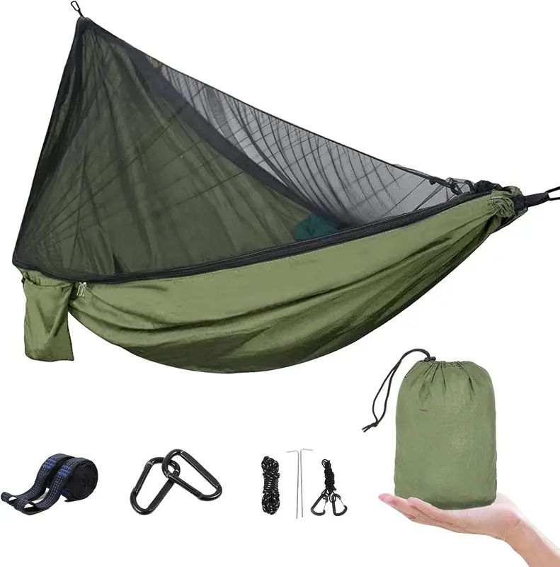 Outdoor-Hängematte mit Moskitonetz, Oliv