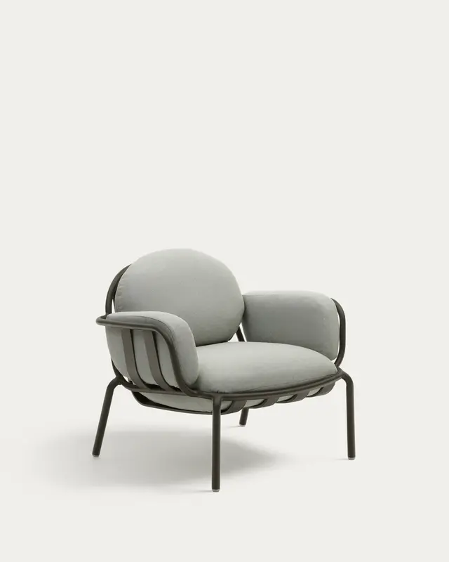 Outdoor-Sessel Joncols mit Bezug in Grau aus Aluminium mit grün lackiertem Finish
