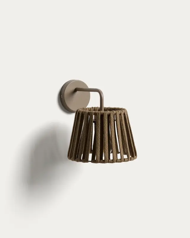 Outdoor-Wandleuchte Aldet aus flachem Seil und beigem Metall