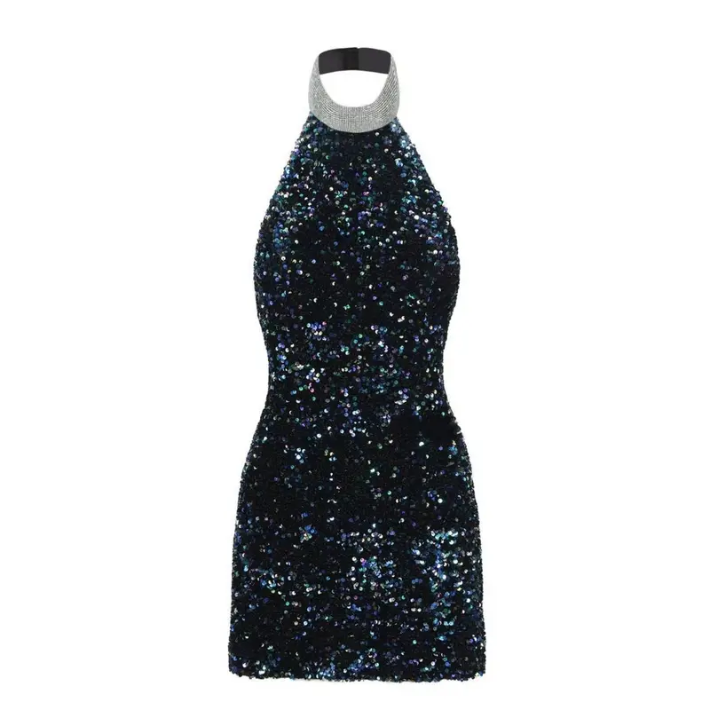 Pailletten Mini-Kleid mit Neckholder