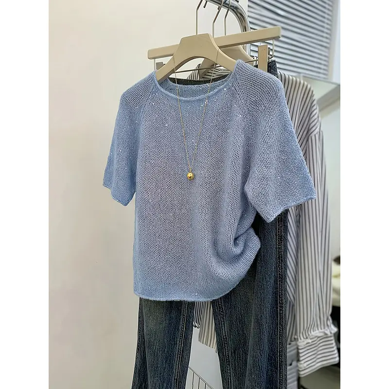 Pailletten-Pullover mit Rundhals