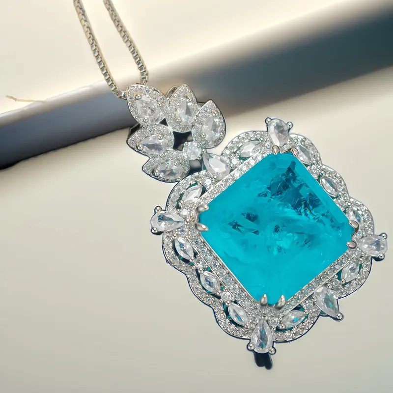 Paraiba-Blau CZ Halo Halskette