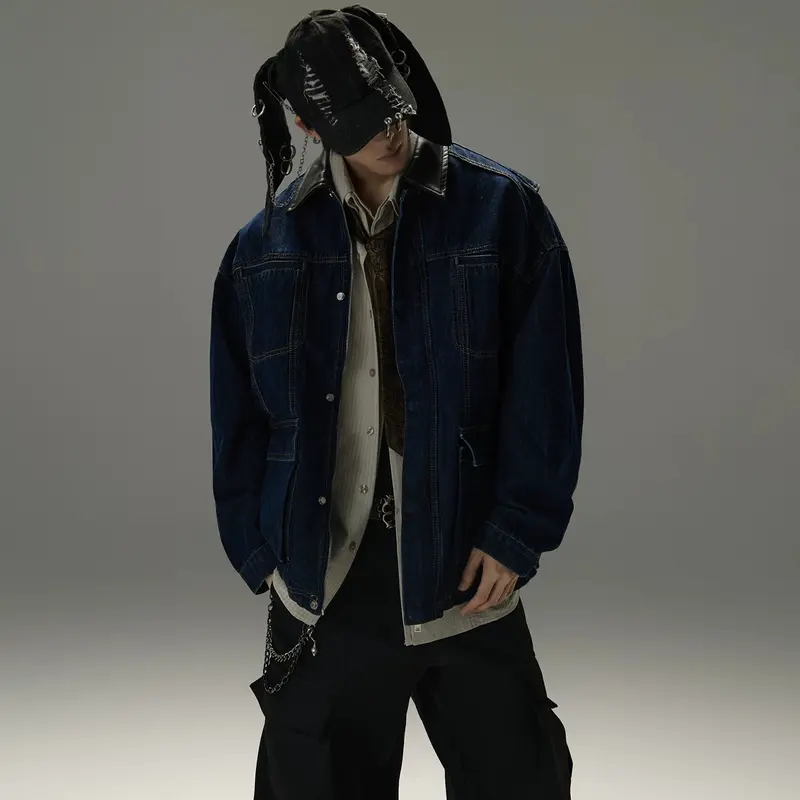 Patchwork Denim-Jacke mit Reverskragen