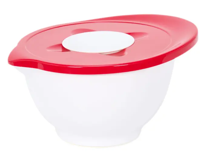 PATISSE Rührschüssel Melamin mit Spritzschutzdeckel 3 l weiss/rot