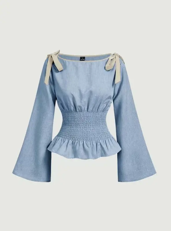 Peplum-Bluse mit Schleifen-Details · Trompetenärmel