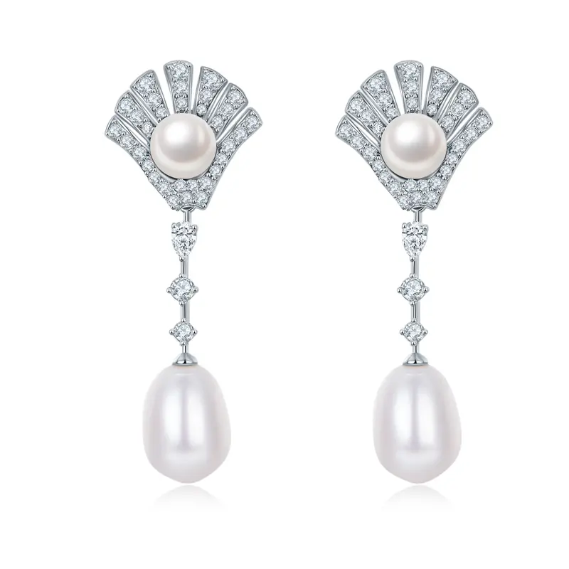Perlen-Ohrhänger «Éventail» · S925 Silber & Süsswasserperle
