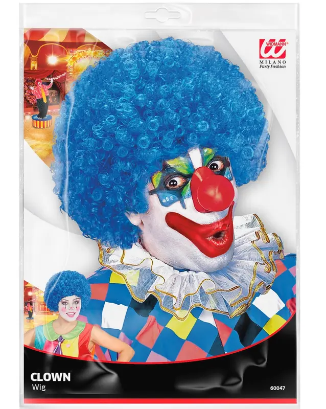 Perücke Clown blau krausig