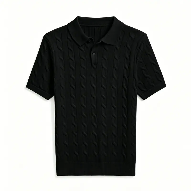 Polo-Shirt Herren Kurzarm Strick Zopfmuster