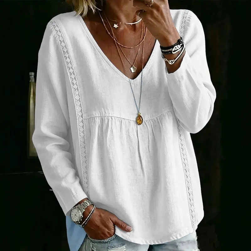 Pullover mit V-Ausschnitt und Spitze