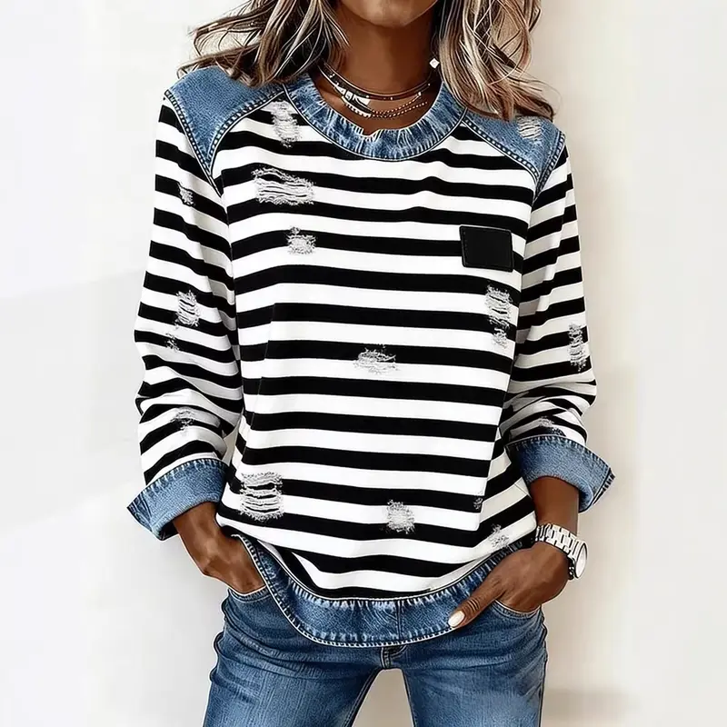 Raglan-Sweatshirt mit Denim-Patchwork