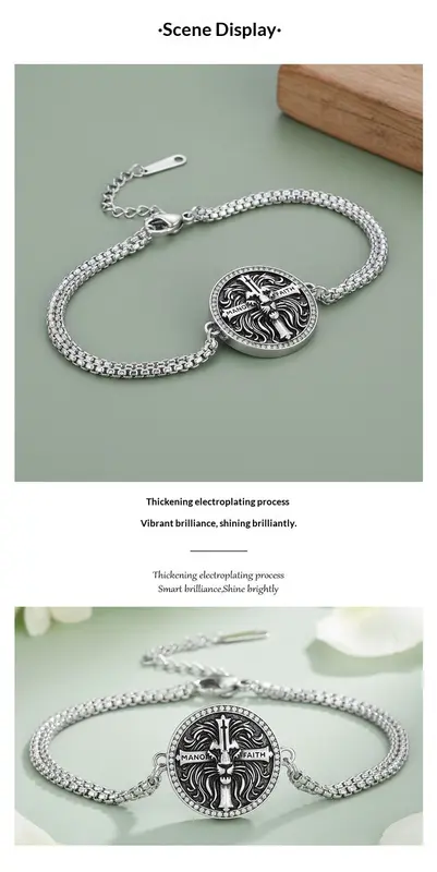 Retro-Armband mit Löwenkopf und Kreuz