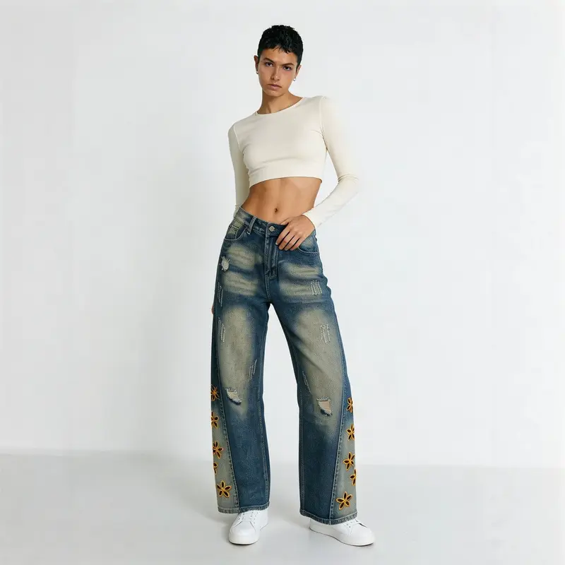 Retro Distressed Damen Jeans