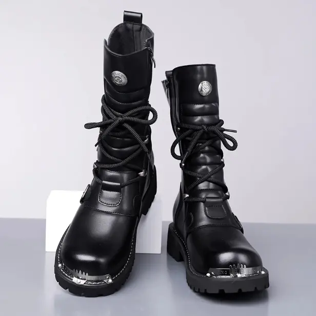 Retro-Herrenstiefel aus Rindsleder mit Reissverschluss