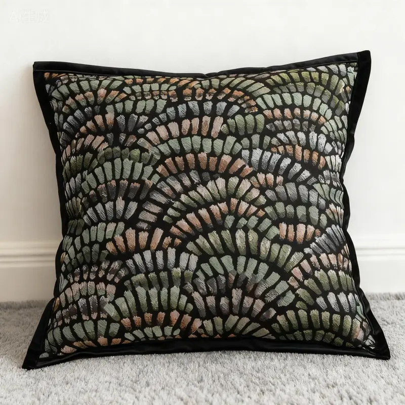 Retro Kissenbezug mit botanischem Jacquard-Muster