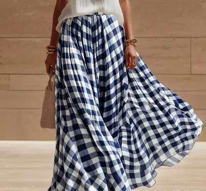 Retro Plaid Midi-Jupe für Strand und Freizeit
