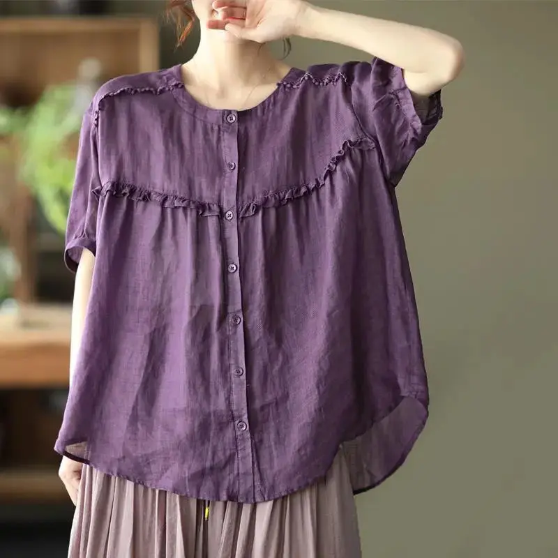 Retro-Shirt mit Rüschen und lockerer Passform