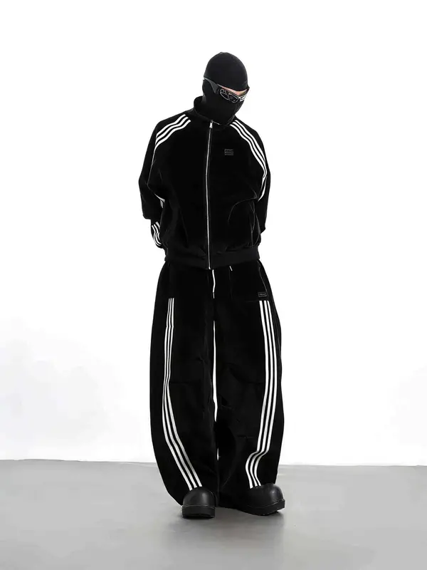 Retro Sport-Casual Gestreifte Jacke und Weitbein-Hose
