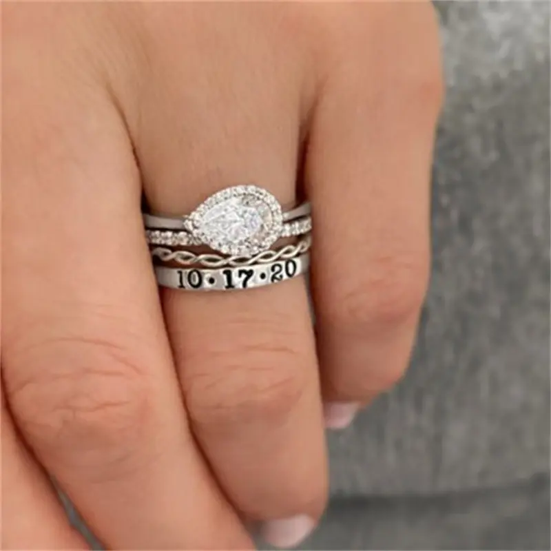 Ring-Set «Eternità» · stapelbares Tropfen-Ring-Set, Silber