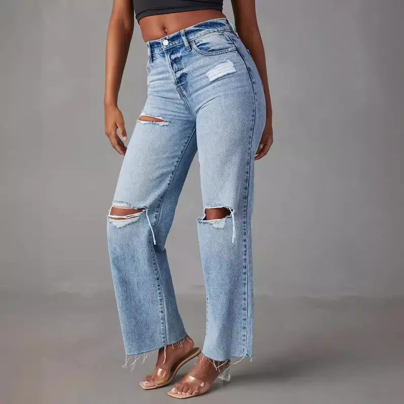 Rissige Denim-Hose mit Sackleiste