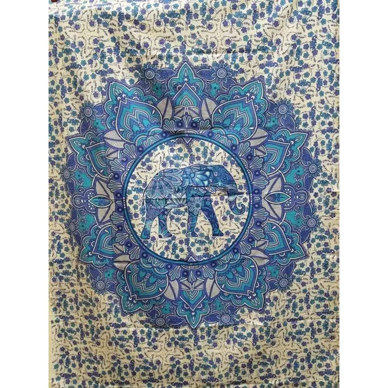 Ritualtuch, Wandteppich, Bettüberwurf Lotus Mandala Elefant 213 x 137 cm