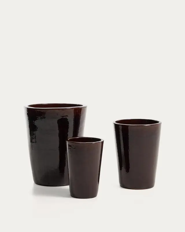 Rotja 3er Set Blumentöpfe aus Terrakotta mit granatrotem Glasurfinish Ø 26 / 35 / 47 cm