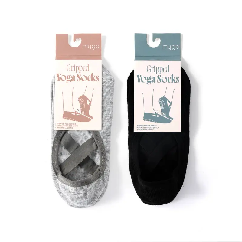 Rückenfreie Yoga-Socken mit Kreuzriemen und Griffen — rutschfest