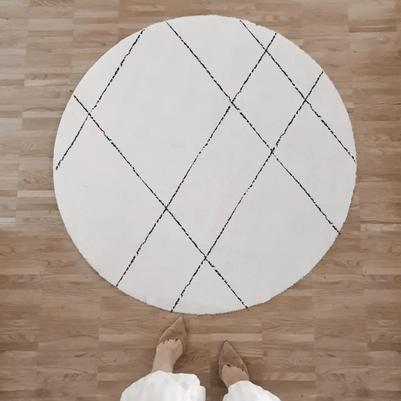 Runde waschbare Matte Lines Creme Ø CA. 100 CM