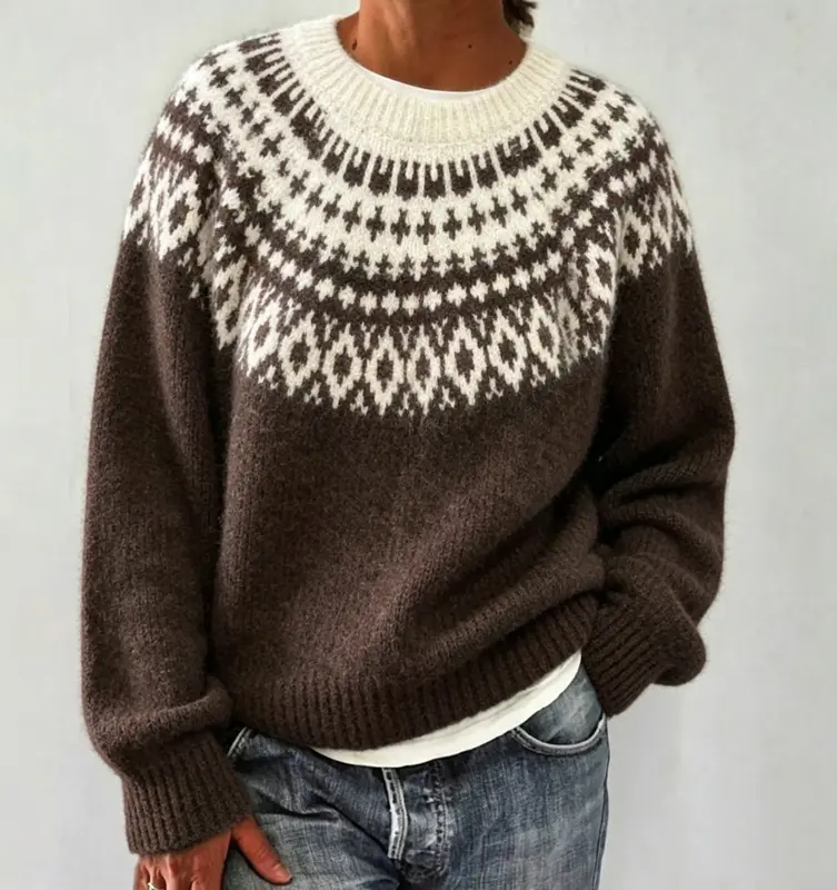 Rundhals-Pullover mit Farbblock-Design