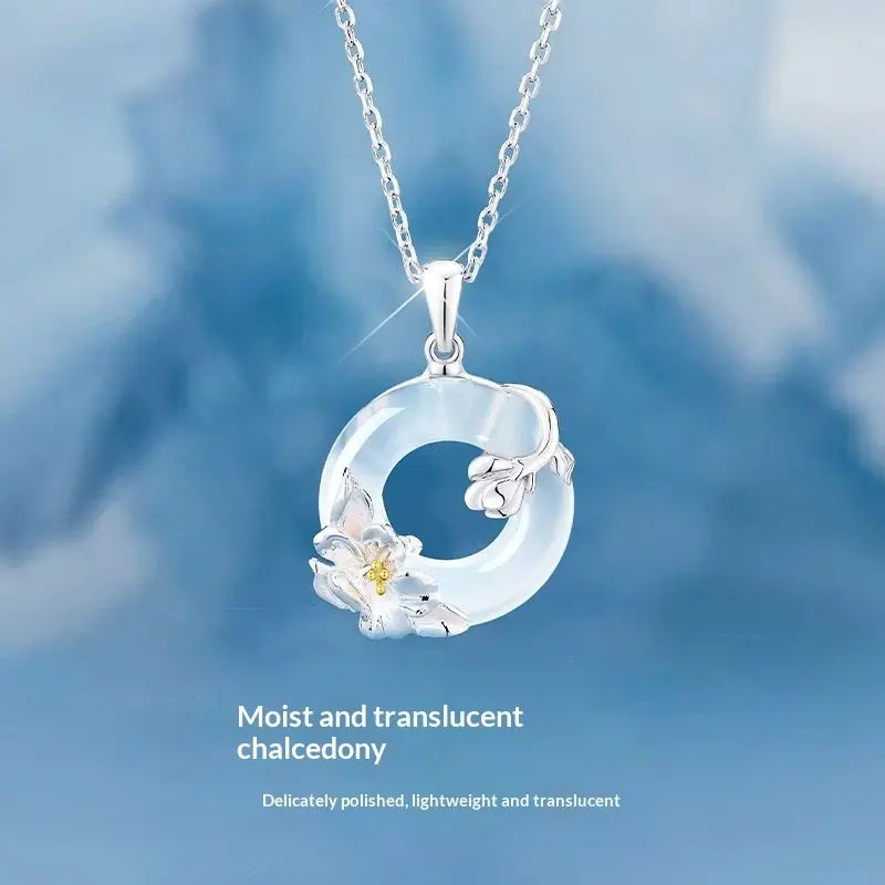 S925 Silber-Halskette «Camélia» – Blüten-Anhänger
